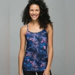 Lululemon power y tank blue pink y back built in bra activewear size 8